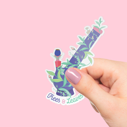 Cannabis "Trees and Leaves" Bong Floral Art Premium Vinyl Sticker, 420 Hydroflask Labels, Laptop Decal, Stoner Gifts